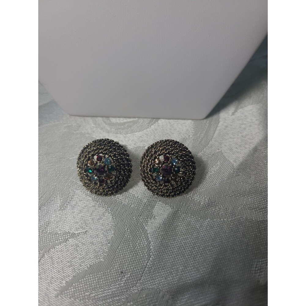 Judy Lee Vintage Multicolor Rhinestone Clip-On Earrings